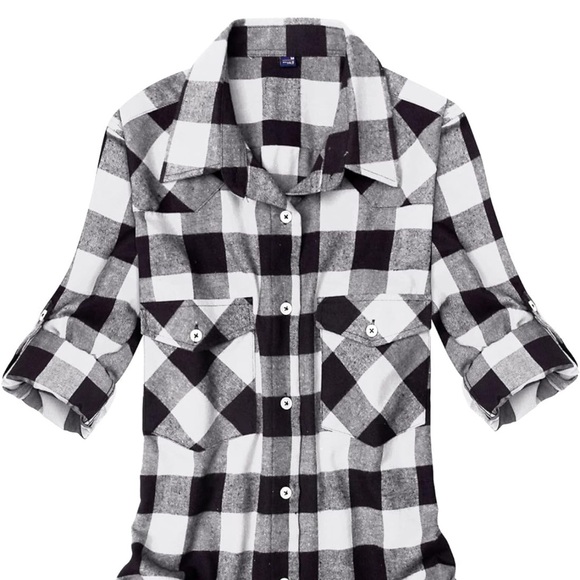 Alimens & Gentle Tops - Black and White Plaid Button-Down Shirt